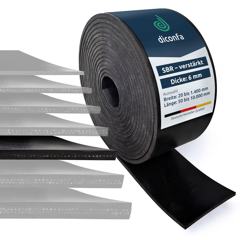 diconfa SBR Solid Rubber Sheet with Two Fabric Inserts, 6 mm Thick, 400 x 4,700 mm