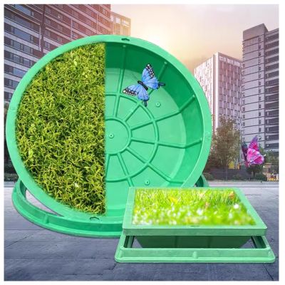 Discreet Durable Resin Lawn Manhole Cover with Frame, 100 x 100 cm