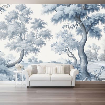 Non-Woven Photo Wallpaper 200 x 140 cm, Retro 3D Blue Forest Stream