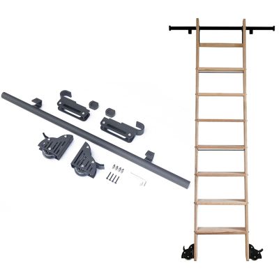 Retractable Rolling Ladder Hardware Kit, Rustic Black Round Rail for Indoor/Attic Use (6 m), Easy-Install Sliding Ladder System, Ladder Not Included