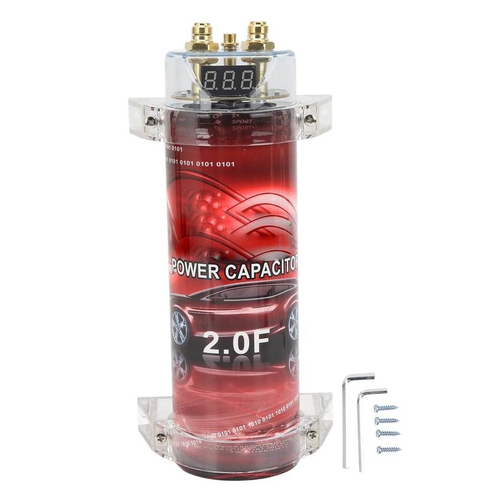 AOWINHIT 2 Car Audio Capacitor, Digital Power Capacitor with Voltage Display and Audible Warning, Universal Fit, Metal and ABS