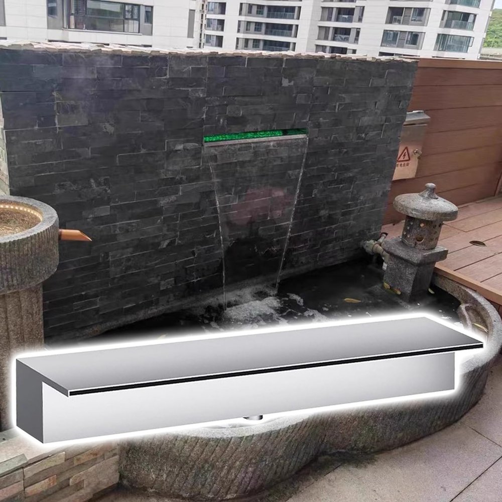 Adjustable Pond Overflow Trough, 304 Stainless Steel Waterfall for Indoor and Outdoor Use, Easy-to-Install Pool Fountain (Silver, 30 in/76 cm)