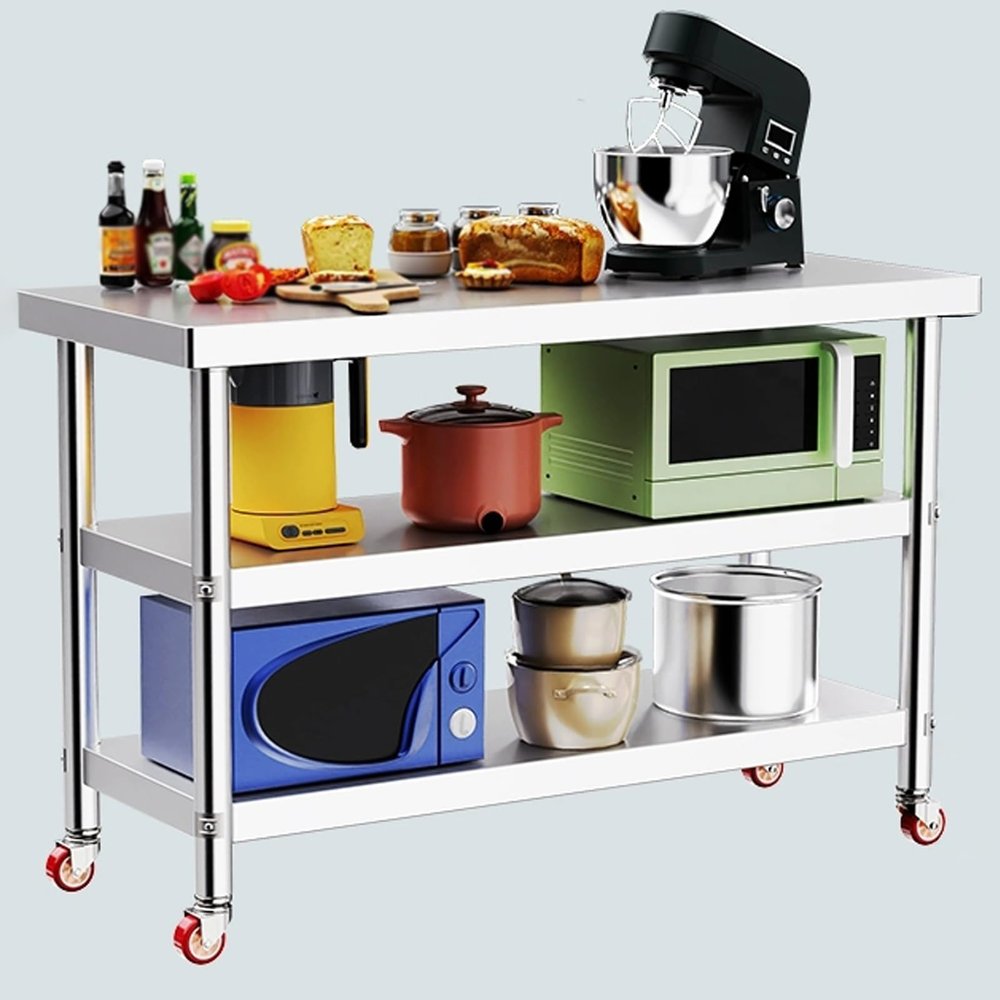 Stainless Steel Worktable with Casters for Commercial Kitchens