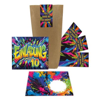 Junaversum 8 Graffiti Invitations for a 10th Birthday with Envelopes, Party Bags & Stickers