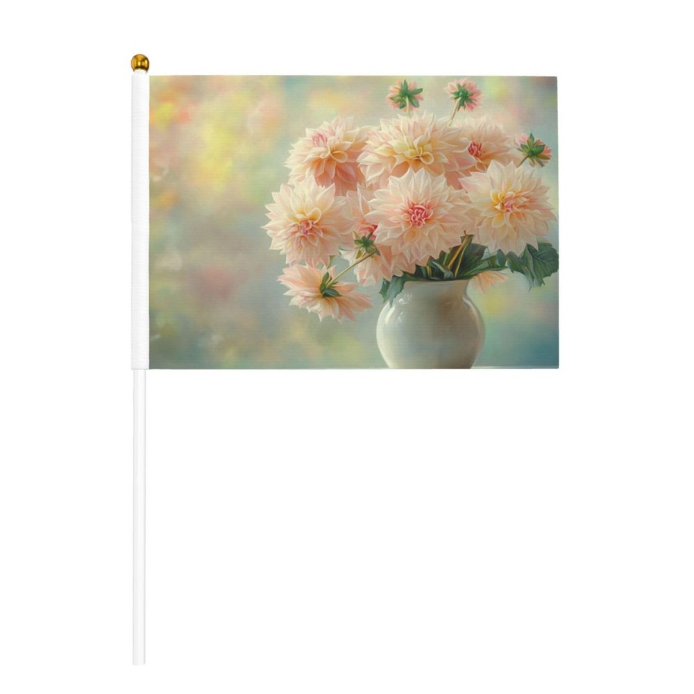 Flower Bouquet Dahlia Vase Small Hand Flags, Mini Flags on Sticks for Parties, Team Activities, Parades and Holiday Decorations, 10-Pack