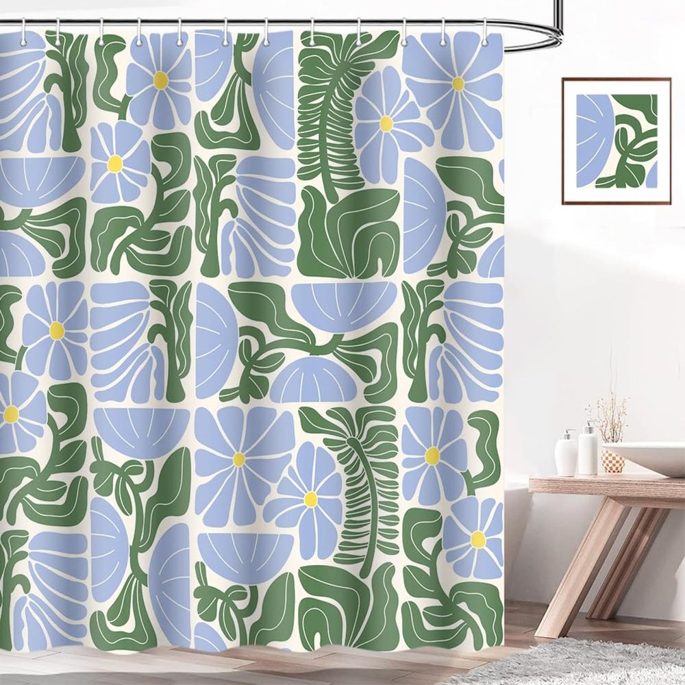 AUWUUA Boho Shower Curtain with Abstract Floral Pattern, 170 x 185 cm