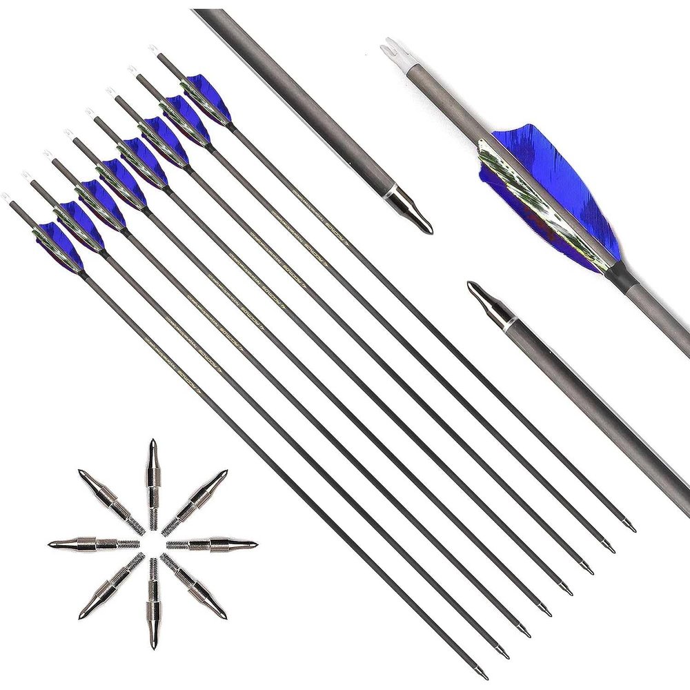 6-Pack 31-Inch 350-Spine Carbon Arrows with Removable Tips, Blue Camo A2