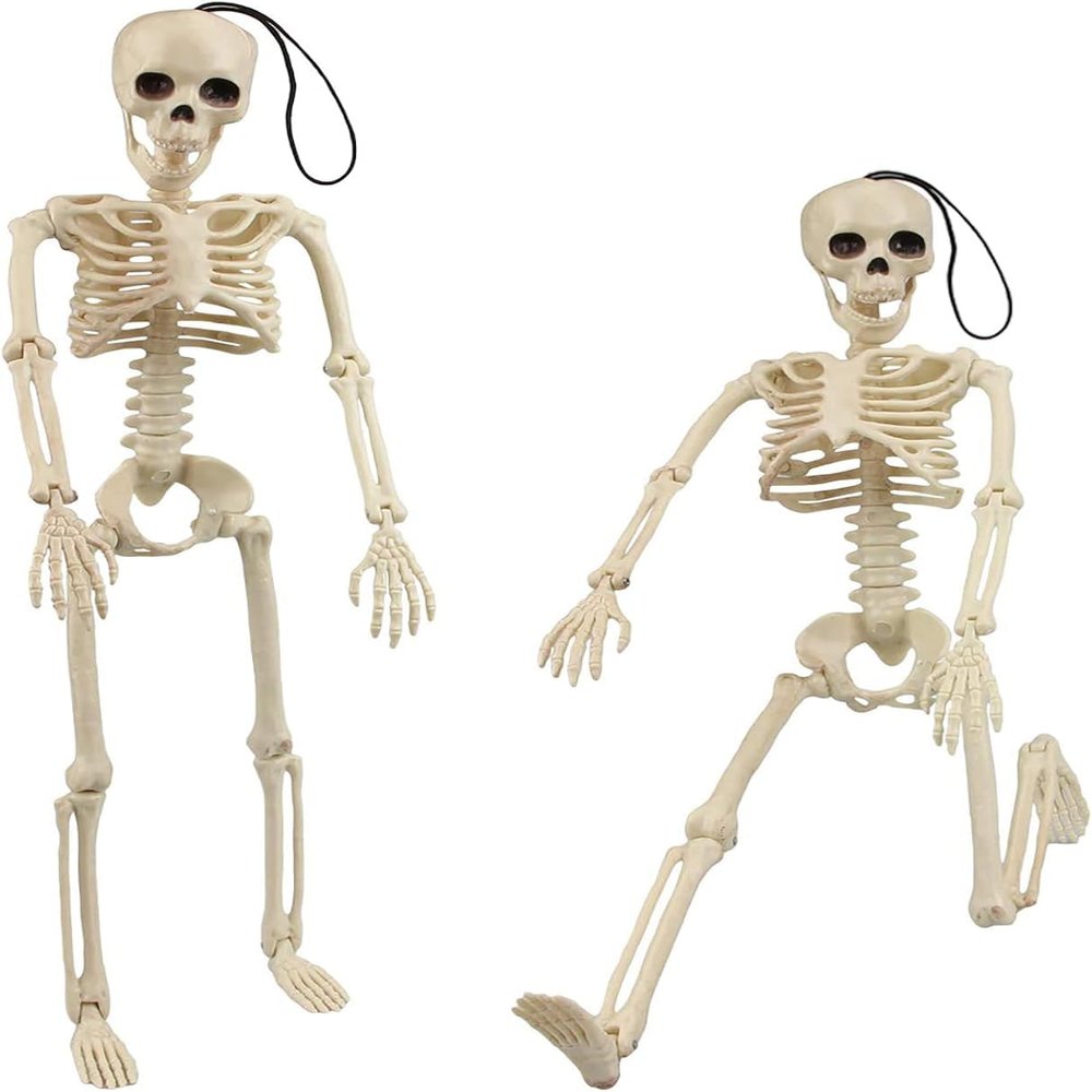 ZWLIYCHN Halloween Skeletons, 2-Pack, 40 cm Hanging Skeletons with Movable Full Bodies and Rope