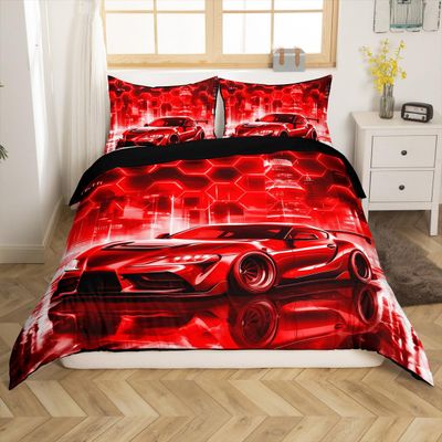 Homemissing Red Race Car Duvet Cover Set, 200 x 200 cm