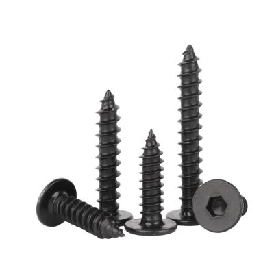 Black 304 Stainless Steel Self-Tapping Hex Screw with Flat Head (M6 x 50 mm, 10 pcs)