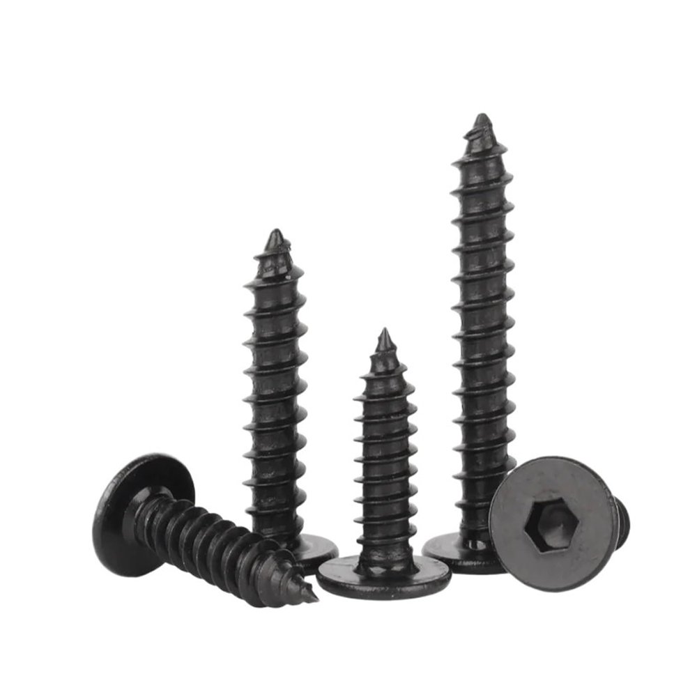 Black 304 Stainless Steel Self-Tapping Hex Screw with Flat Head (M6 x 50 mm, 10 pcs)