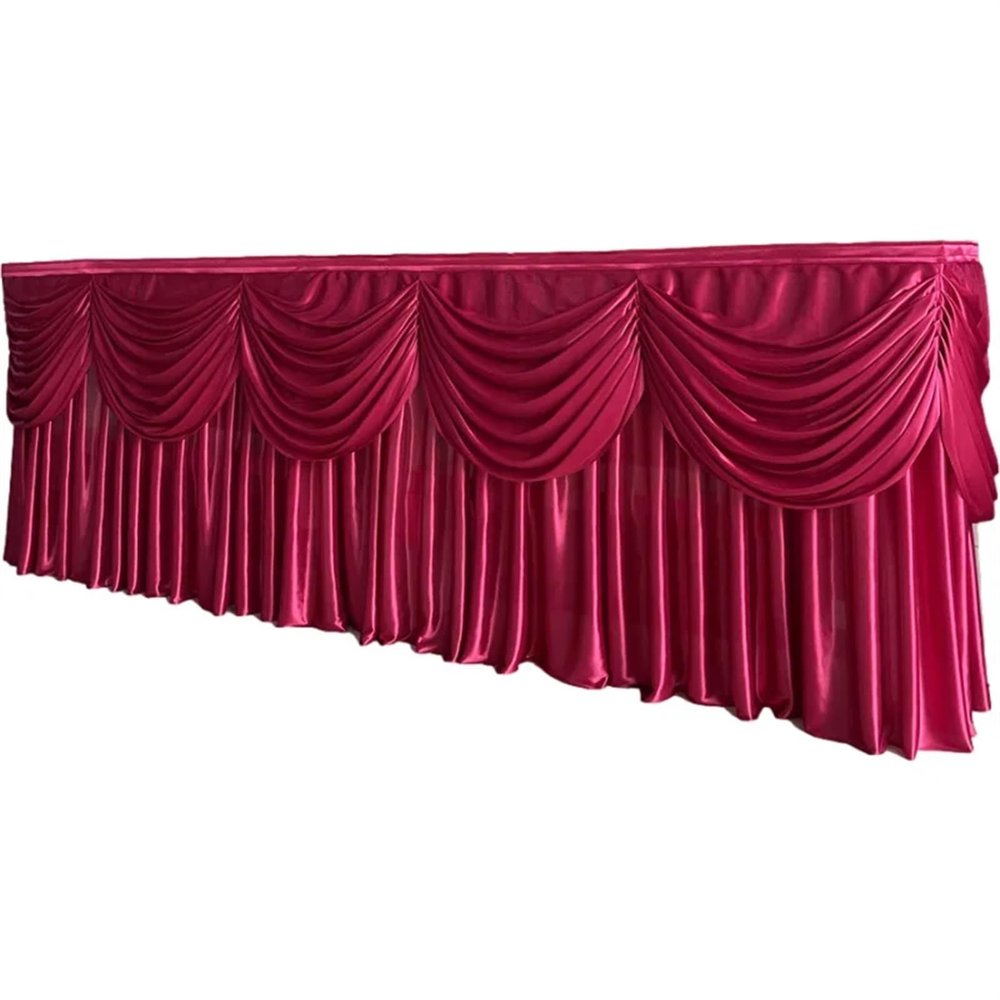 LPATEBCVU Table Skirt with Curtain, Wine Red