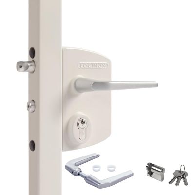 LOCINOX LAKQ6060 U2 Surface-Mounted Swing Gate Lock with Cylinder, Pure White RAL 9010, for 60–80 mm Frame Profiles