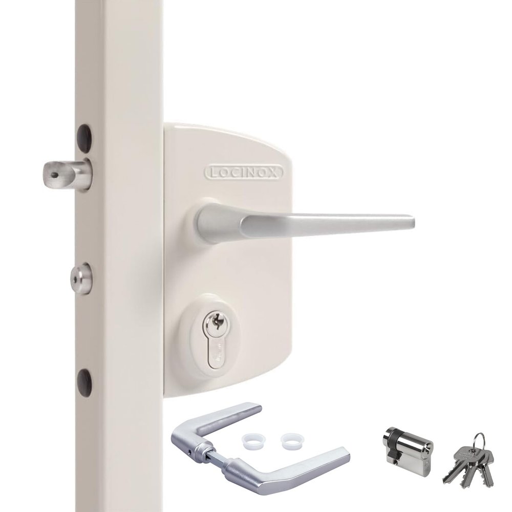 LOCINOX LAKQ6060 U2 Surface-Mounted Swing Gate Lock with Cylinder, Pure White RAL 9010, for 60–80 mm Frame Profiles