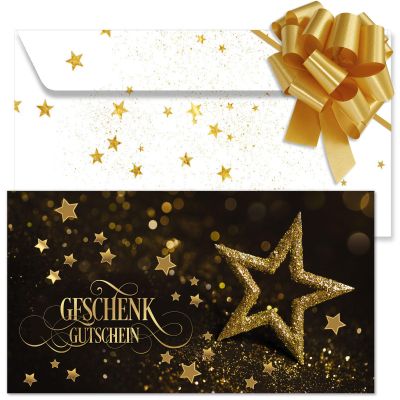 GESCHENKGUTSCHEINcom Christmas Gift Voucher Set, 10 Vouchers with Envelopes and Bows
