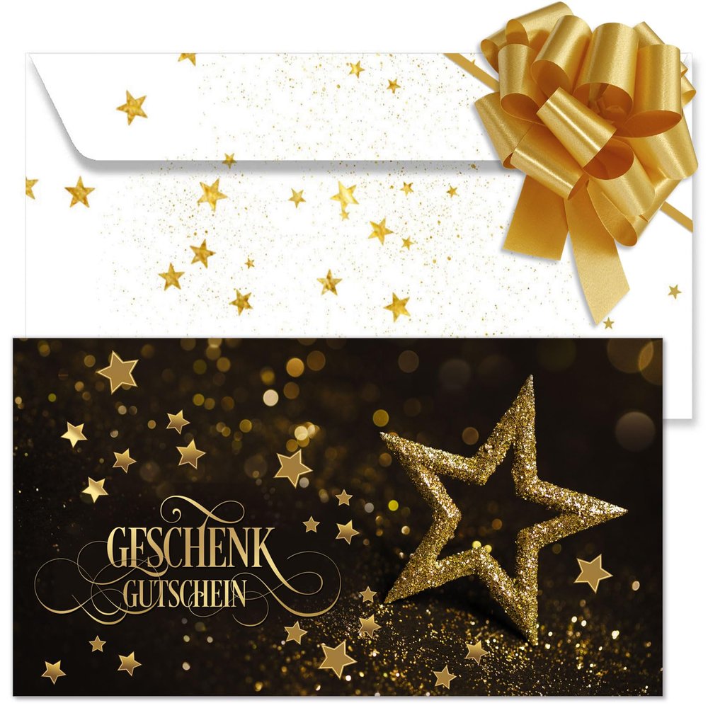 GESCHENKGUTSCHEINcom Christmas Gift Voucher Set, 10 Vouchers with Envelopes and Bows