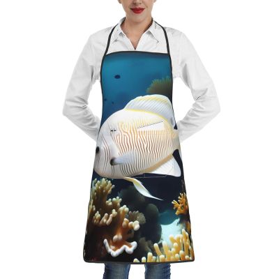 Cooking Apron for Women and Men, 72 x 52 cm, Adjustable Kitchen Apron, White and Gold Fish
