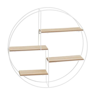 Wall Shelf with 4 MDF and Metal Shelves, White and Natural