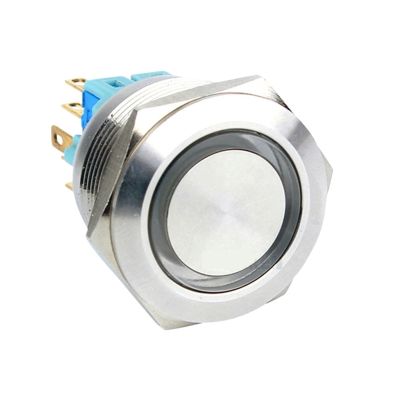 Momentary Metal Push Button Switch, 25 mm Mounting Diameter, 5 A, 1 NO/1 NC, 12 V, Blue LED, Flat Head, 4-Pack (Power Logo LED, GREEN LED_220V)