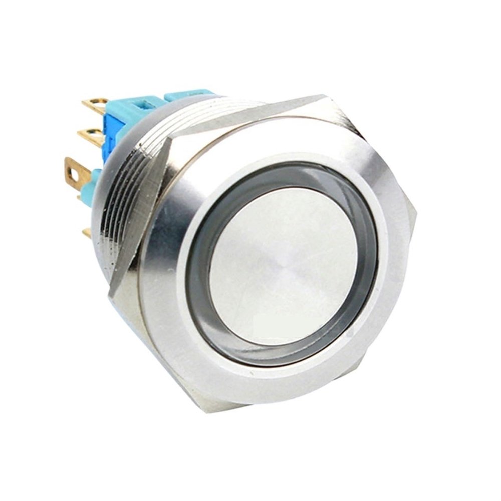 Momentary Metal Push Button Switch, 25 mm Mounting Diameter, 5 A, 1 NO/1 NC, 12 V, Blue LED, Flat Head, 4-Pack (Power Logo LED, GREEN LED_220V)
