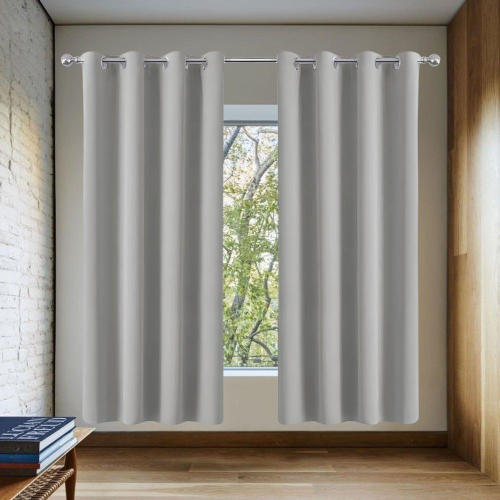 AMZERO Blackout Curtain 120 x 125 cm, Thick Thermal Fabric, Light Gray