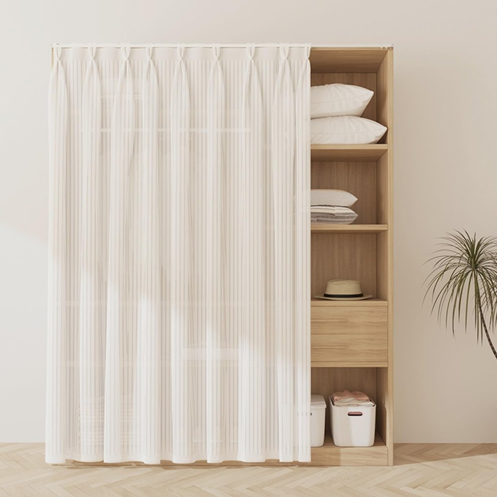 Aeovot Sliding Cabinet Curtain, Self-Adhesive Shelf Curtain, White, 90 x 150 cm