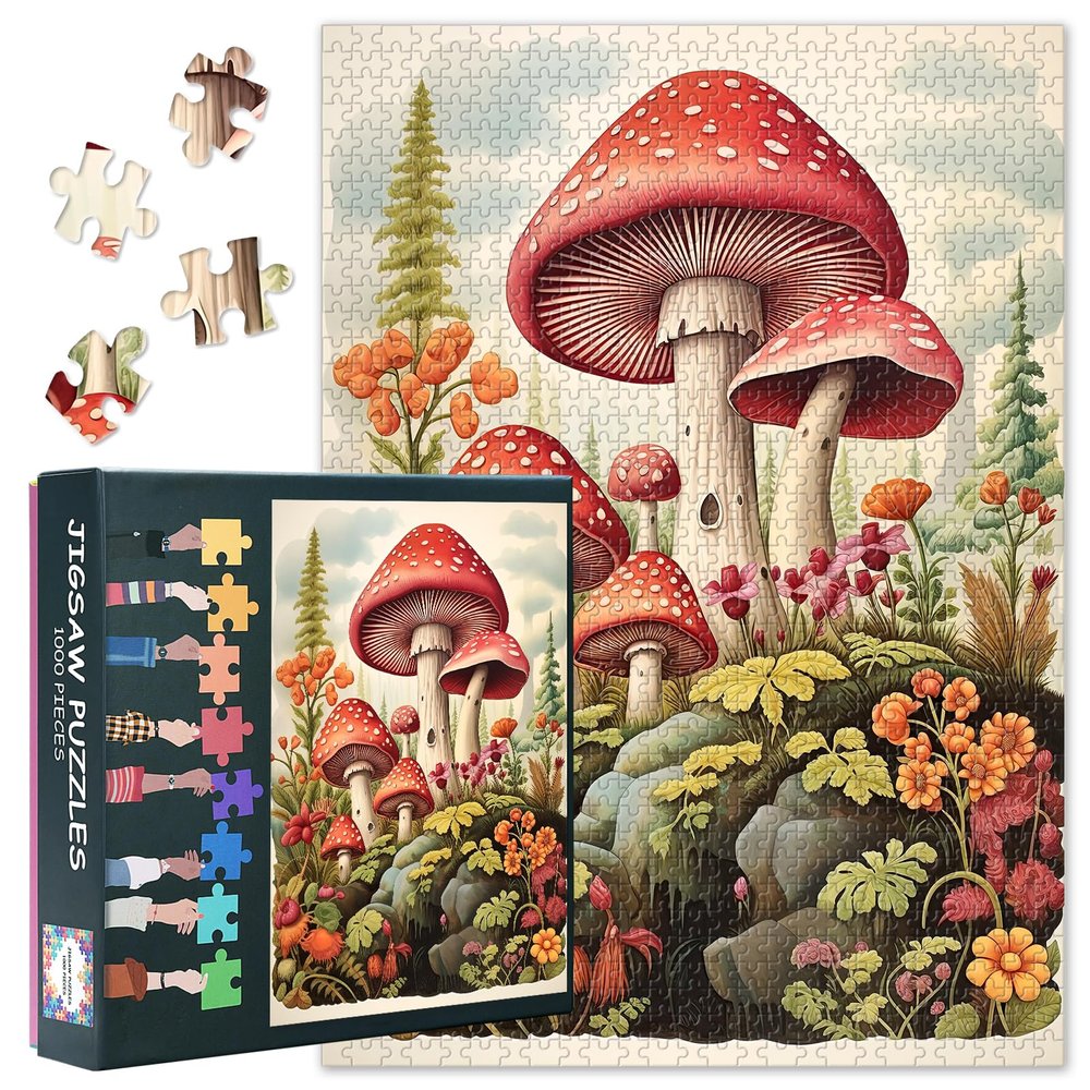 1000-Piece Fantasy Mushroom Puzzle for Adults (50 x 70 cm) – Magical Mushrooms & Flowers