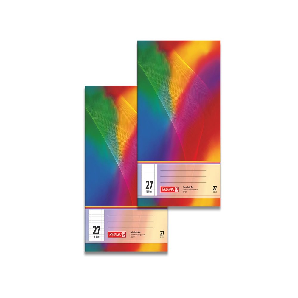 BRUNNEN School Notebook, Ruling 27, Lined with Double Margin, 16 Sheets, DIN A4 – 2-Pack