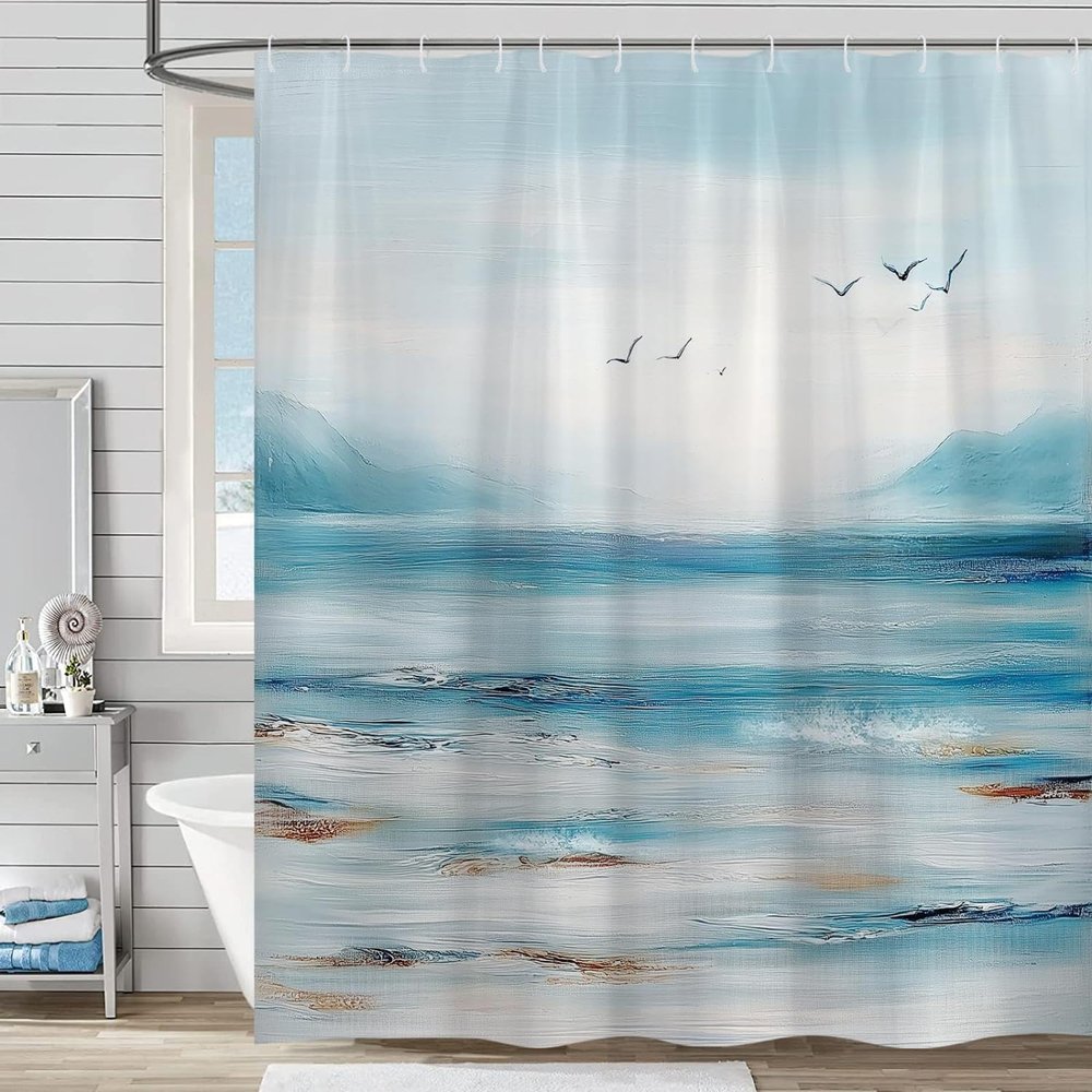 AUWUUA Ocean and Beach Shower Curtain, 94 x 180 cm, Blue-Green