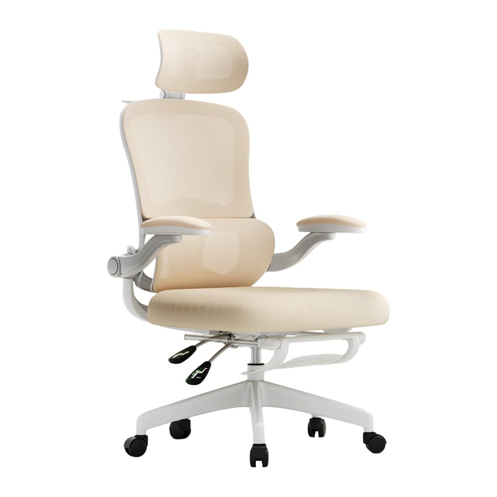 Ergonomic Mesh Office Chair with Adjustable Headrest and Footrest, 150° Recline, White