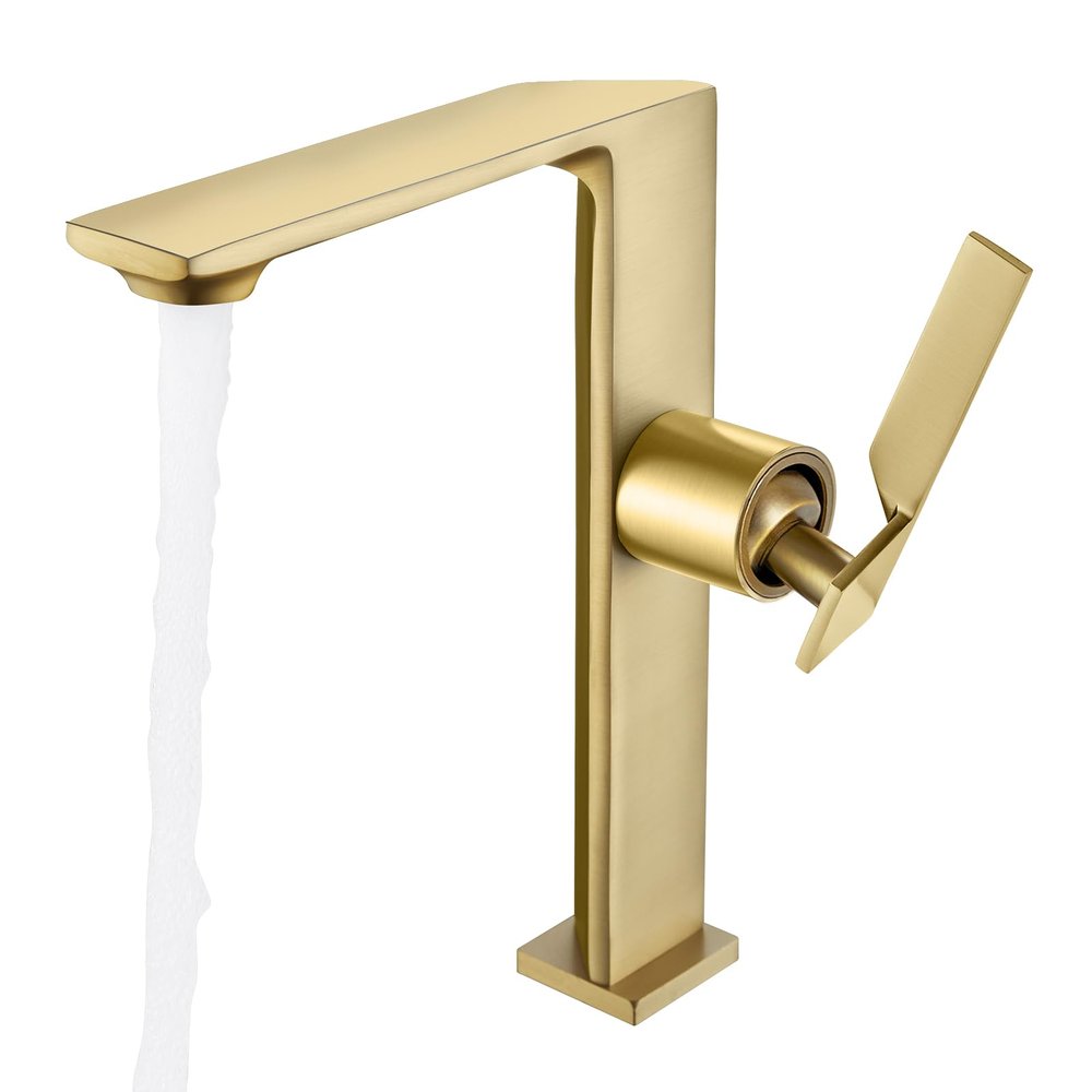 Tall Gold Bathroom Sink Faucet, Single-Handle Brass Mixer