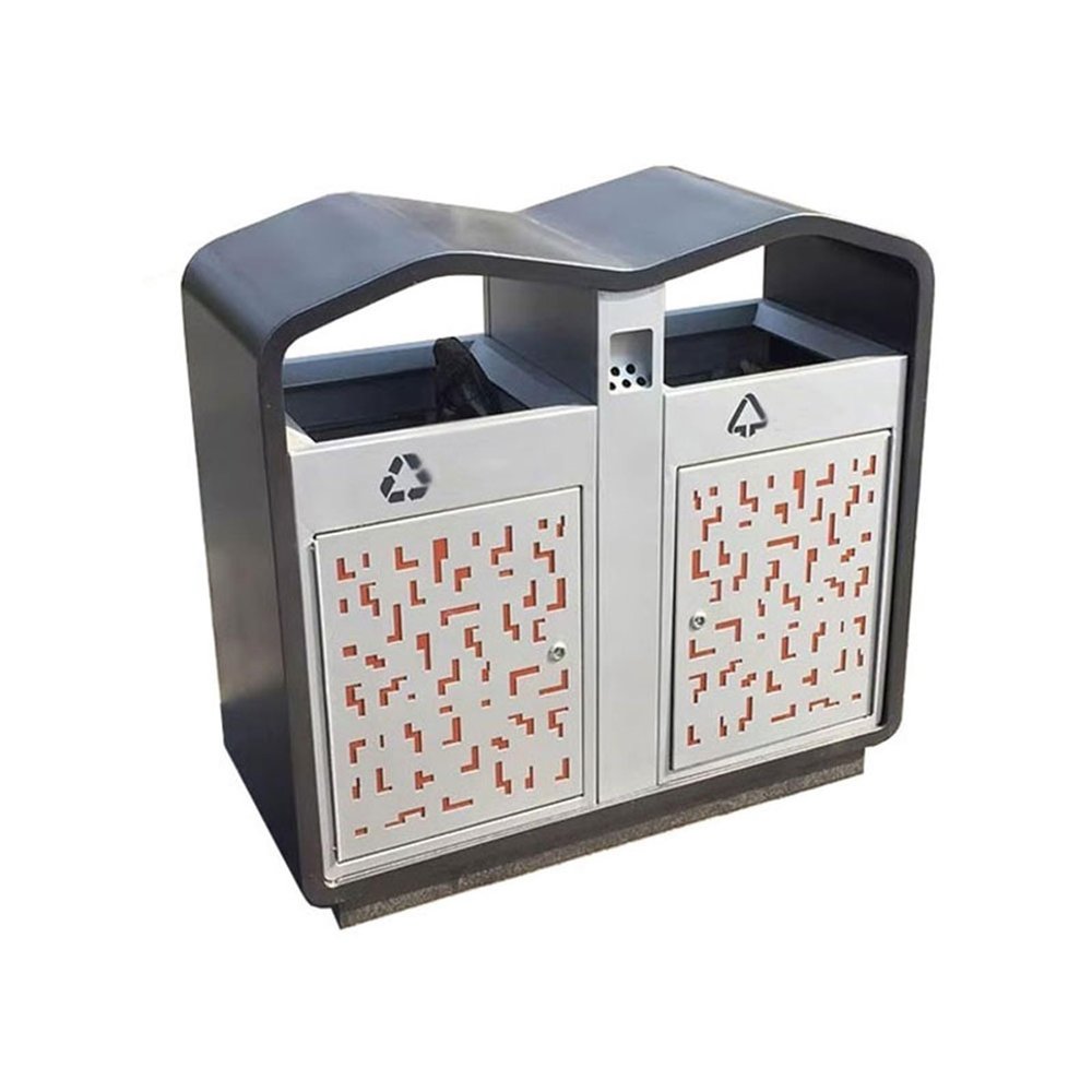 YQINQIN83B Double Waste Bin for Public Areas, Commercial Metal Trash Can for Scenic Areas and Kitchens