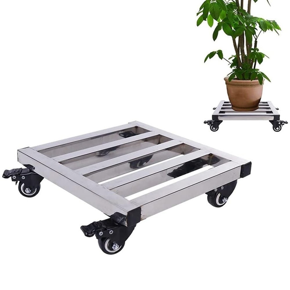 Sturdy Stainless Steel Plant Caddy for Large Square Metal Pots, Easy-Gliding