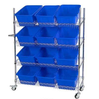 Heavy-Duty Cart with 4 Tiers, Metal Shelving, Casters, and Plastic Baskets