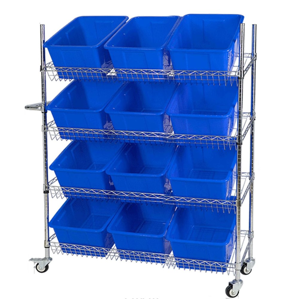 Heavy-Duty Cart with 4 Tiers, Metal Shelving, Casters, and Plastic Baskets