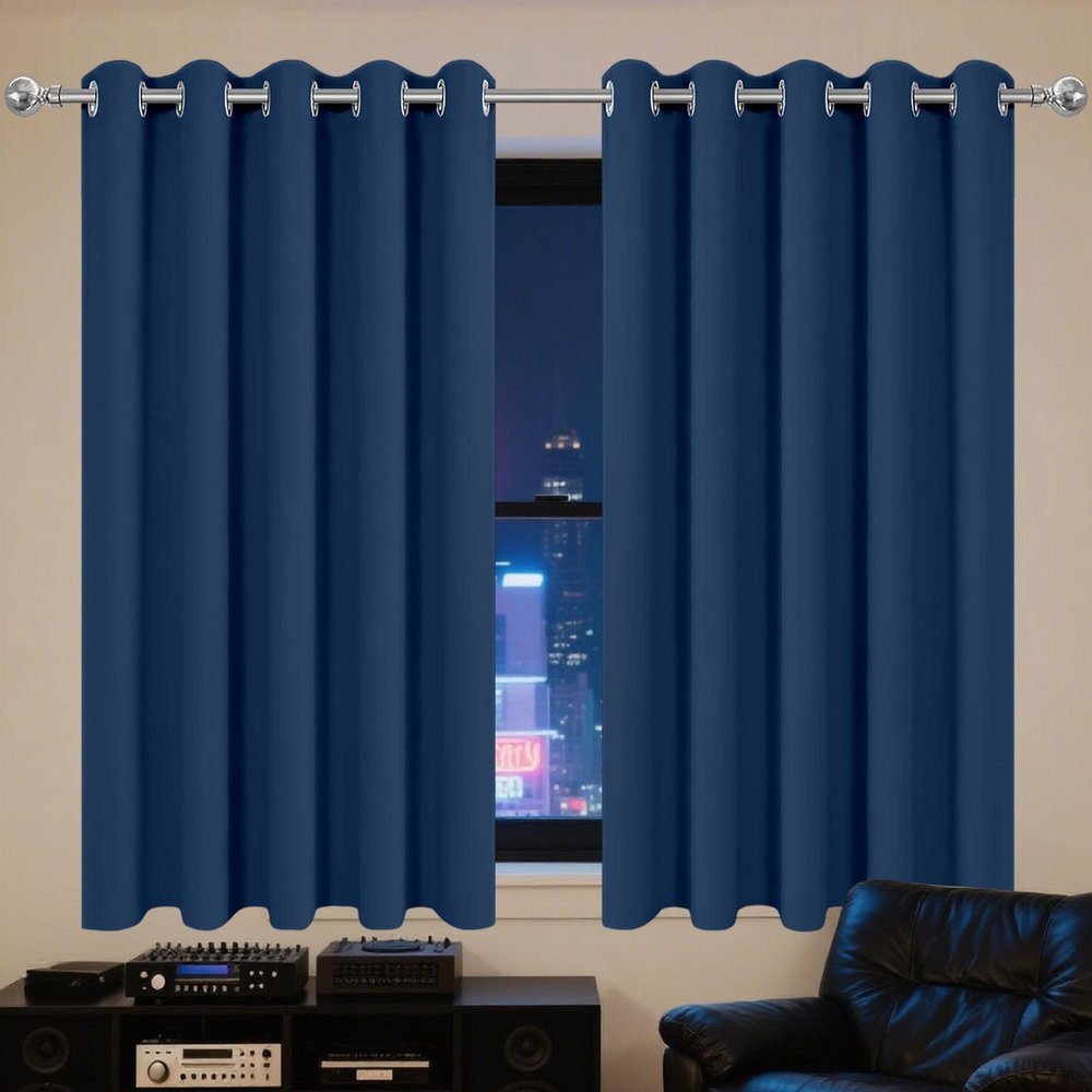 GOUBAN Blackout Curtain with Grommets, 100 x 150 cm, Dark Blue