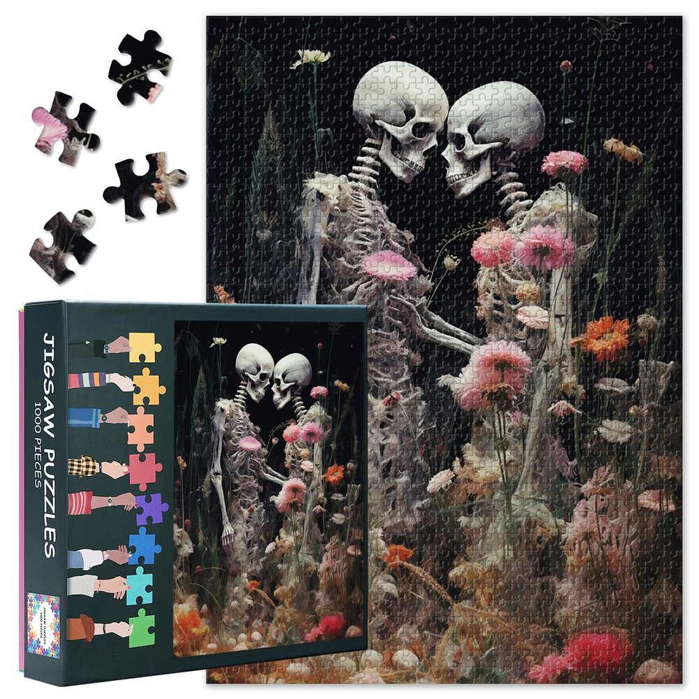 1000-Piece Puzzle: Skeleton Couple with Flowers (50 x 70 cm)