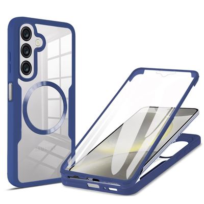YUECXIN Magnetic Case for Samsung Galaxy A16 4G/5G with Wireless Charging, Built-In Screen Protector, 360° Protection, Blue