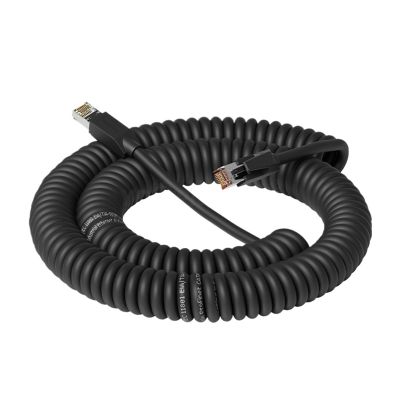 RJ45 to CAT6A Ethernet Computer Coil Cable, 8-Pin, 26 AWG PUR, Flexible Extendable Retractable, Double-Shielded Network Cable (Black, 10 m)