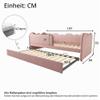 Dolaman Upholstered Kids' Bed 90 x 190 cm with 90 x 190 cm Trundle, Children's Daybed, Guardrail Safety Design, Linen, No Mattress (Pink) view 2
