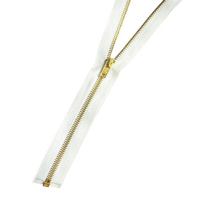 Metal Separating Zipper, Gold/Brass, 5 mm, White, 55 cm