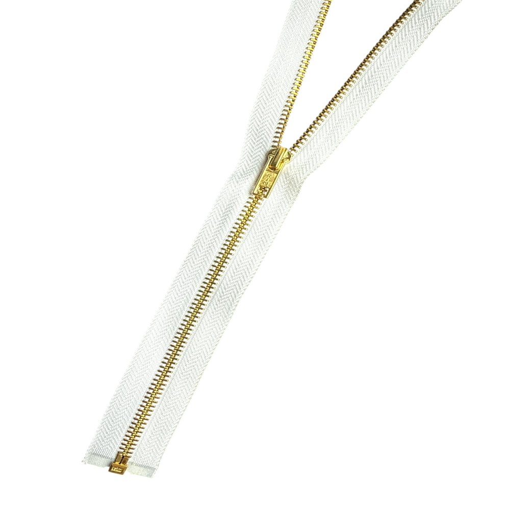 Metal Separating Zipper, Gold/Brass, 5 mm, White, 55 cm