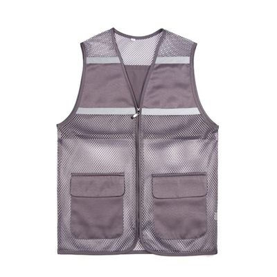 High-Visibility Mesh Safety Vest with Zipper Pockets, Gray, XL (1 pc)