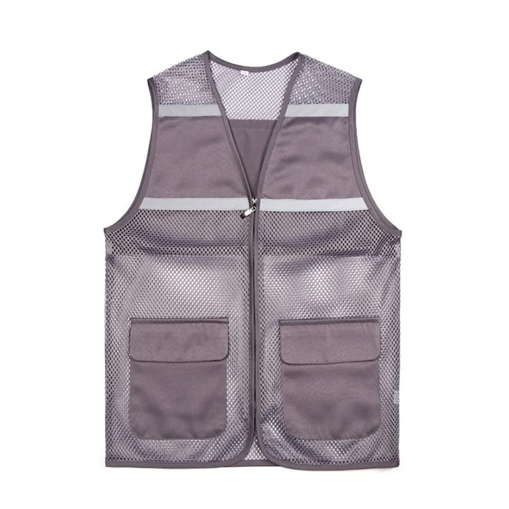 High-Visibility Mesh Safety Vest with Zipper Pockets, Gray, XL (1 pc)
