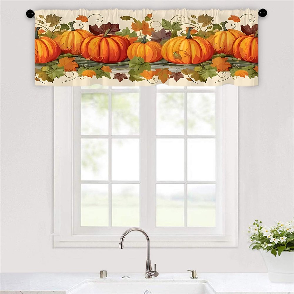 Odot Thanksgiving Pumpkin Country-Style Café Curtain, Orange, 10.55 x 145 cm