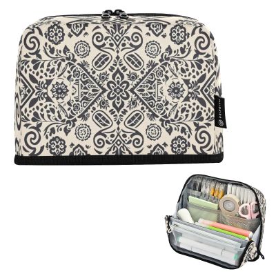 Nexawaveo Large-Capacity Pencil Case, 21.1 x 15 cm, Black and White Pattern