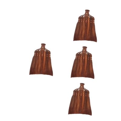 PRETYZOOM 4-Piece Broom Brush Heads, Industrial Outdoor Broom Heads, Palm Fiber, Brown