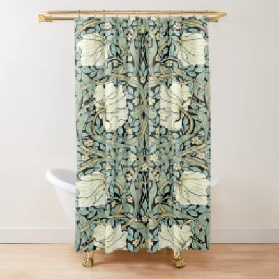 AUWUUA William Morris Floral Shower Curtain, 125 x 180 cm, Green/Yellow