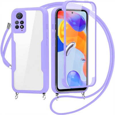 Phone Lanyard Case for Xiaomi Redmi Note 11S/Note 11 4G (2022), Clear/Purple