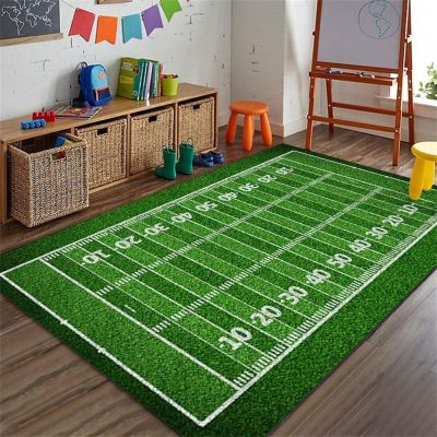 ZLXMN Green Soccer Field Rug, 24 x 43 in, Non-Slip Washable Indoor Mat